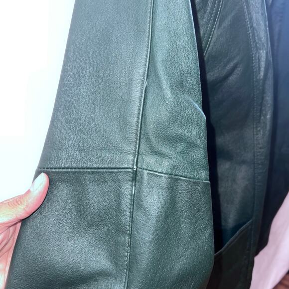 Vintage 80s Genuine Leather Bomber Jacket Coat Size Large Women's Winter Green - Picture 4 of 13